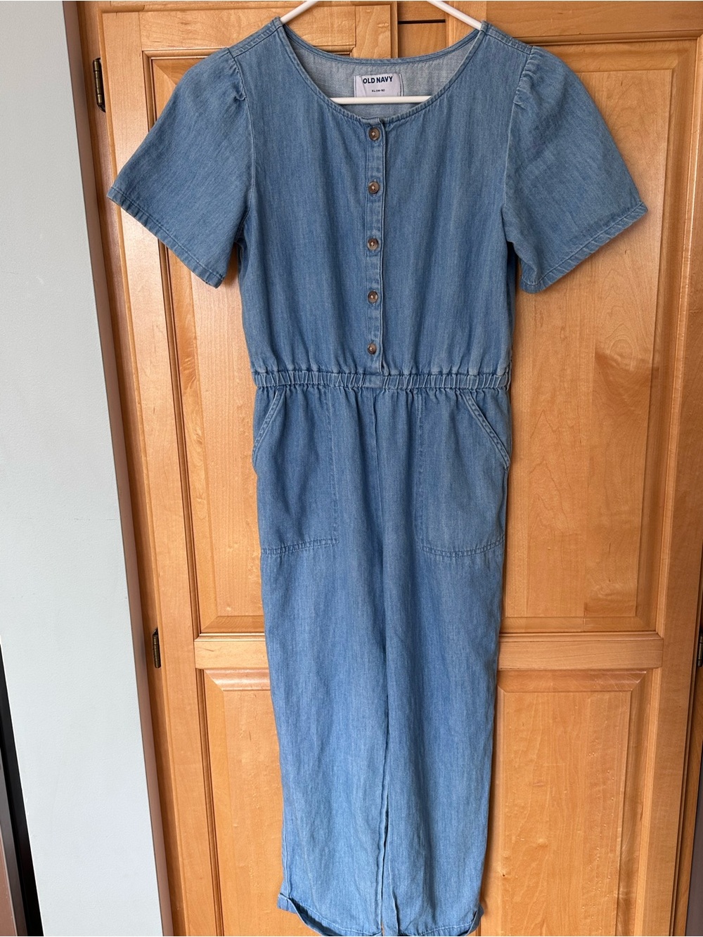 Old Navy Light Blue Denim Short-Sleeve Jumpsuit